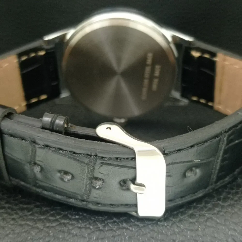 Vintage 1976 Montine Of Switzerland Manual Mens Silver Watch W/Leather Strap